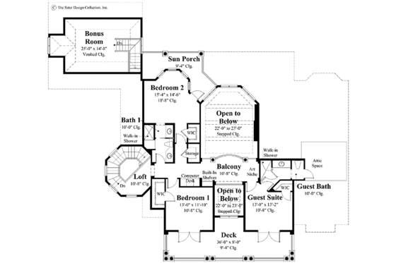 Floor Plan - Upper Floor for Southern House Plan #930-270 - 4 bed, 3.5 bath