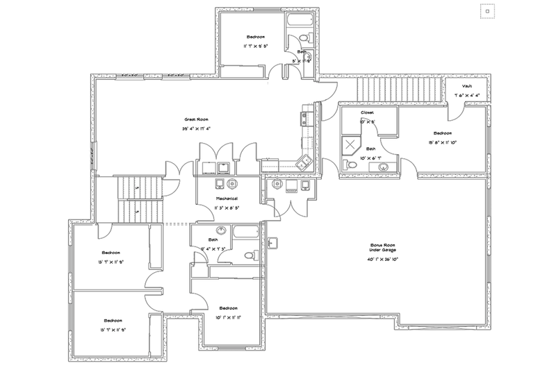 Architectural House Design - Floor Plan - Lower Floor for Ranch House Plan #1060-27 - 6 bed, 4.5 bath