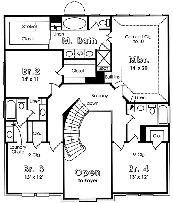Architectural House Design - Colonial Floor Plan - Upper Floor Plan #974-21