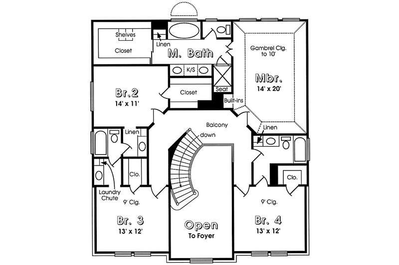 Architectural House Design - Floor Plan - Upper Floor for Colonial House Plan #974-21 - 4 bed, 3.5 bath