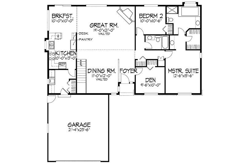 Home Plan - Floor Plan - Main Floor for European House Plan #51-804 - 2 bed, 2 bath