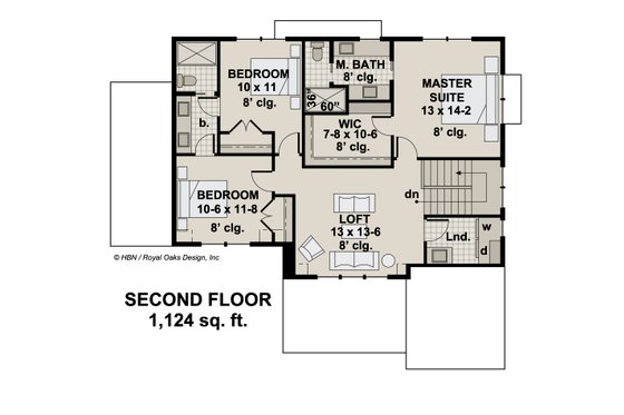 Floor Plan - Upper Floor for Farmhouse House Plan #51-1200 - 3 bed, 2.5 bath
