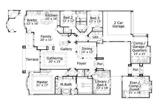 Floor Plan - Main Floor for European House Plan #411-824 - 5 bed, 4.5 bath
