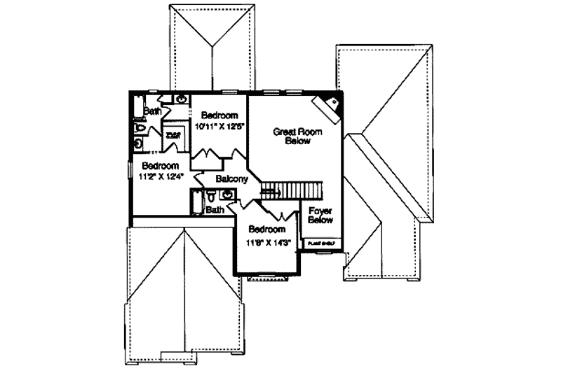 House Blueprint - Floor Plan - Upper Floor for Southern House Plan #46-325 - 4 bed, 3.5 bath