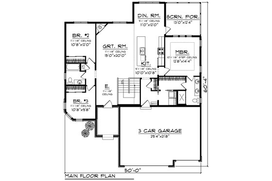 Floor Plan - Main Floor for Ranch House Plan #70-1240 - 3 bed, 2 bath