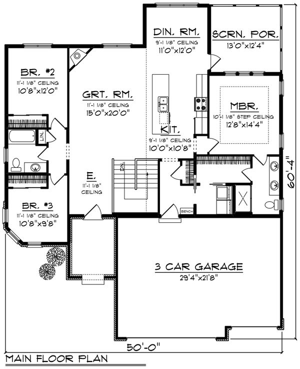 Architectural House Design - Ranch Floor Plan - Main Floor Plan #70-1240