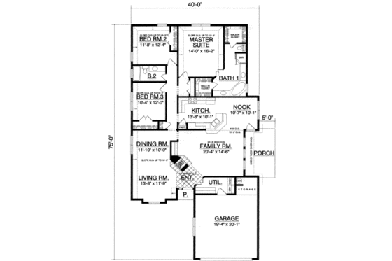 Floor Plan - Main Floor for European House Plan #40-362 - 3 bed, 2 bath