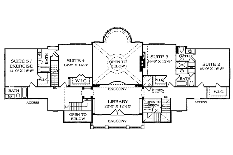House Design - Floor Plan - Upper Floor for European House Plan #453-472 - 5 bed, 5 bath