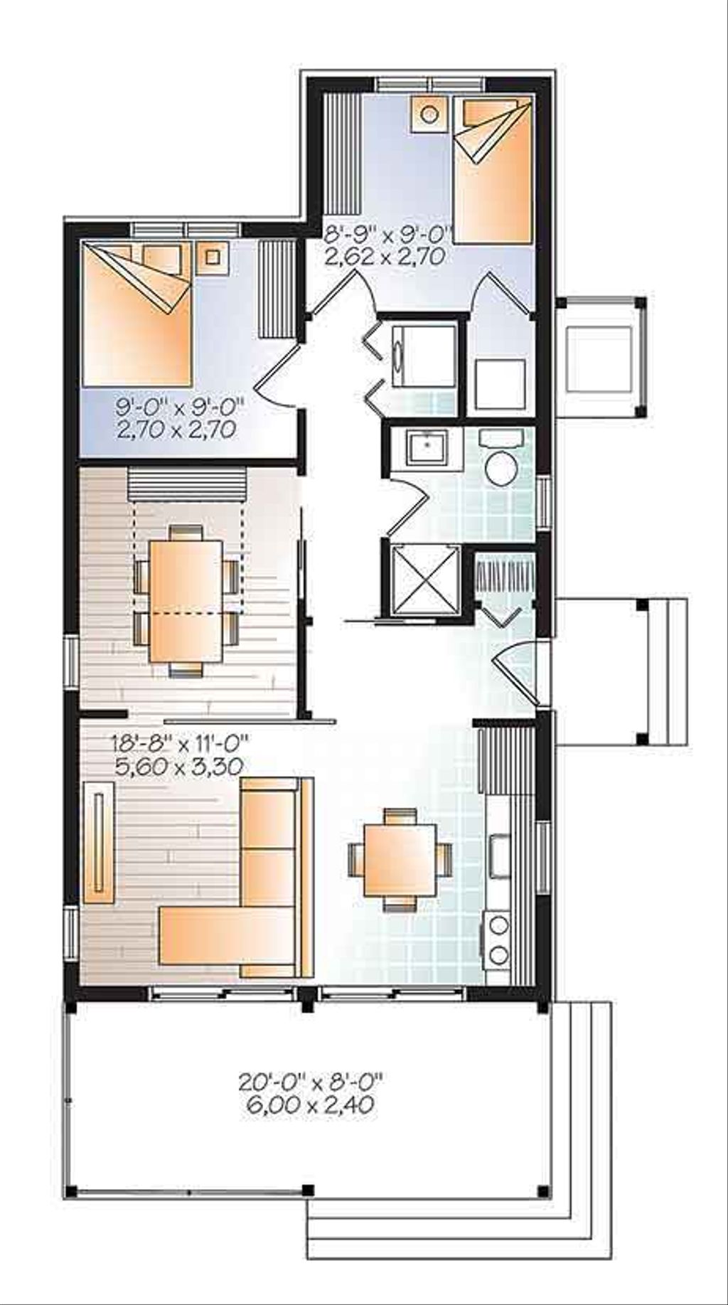Contemporary Style House Plan - 2 Beds 1 Baths 700 Sq/Ft Plan #23 ...