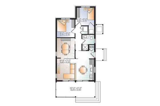 Floor Plan - Main Floor for Contemporary House Plan #23-2603 - 2 bed, 1 bath
