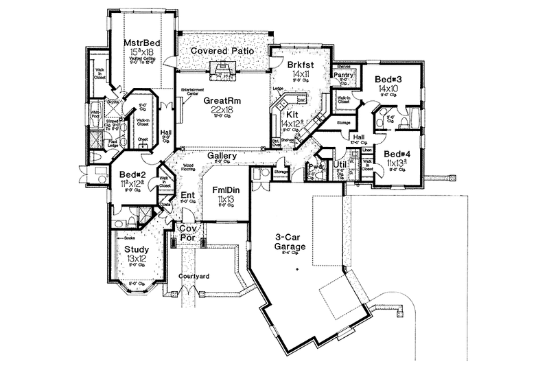 Dream House Plan - Floor Plan - Main Floor for Country House Plan #310-1180 - 4 bed, 3.5 bath