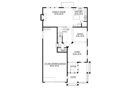 Floor Plan - Main Floor for Craftsman House Plan #132-330 - 4 bed, 2.5 bath