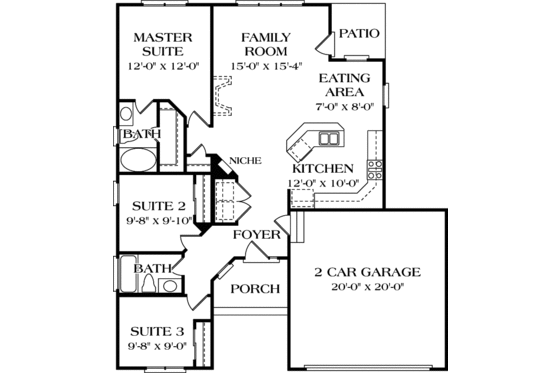 Floor Plan - Main Floor for Traditional House Plan #453-62 - 3 bed, 2 bath