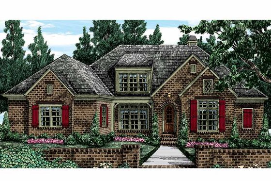 Exterior - Front Elevation 3 for European House Plan #927-400 - 4 bed, 4 bath