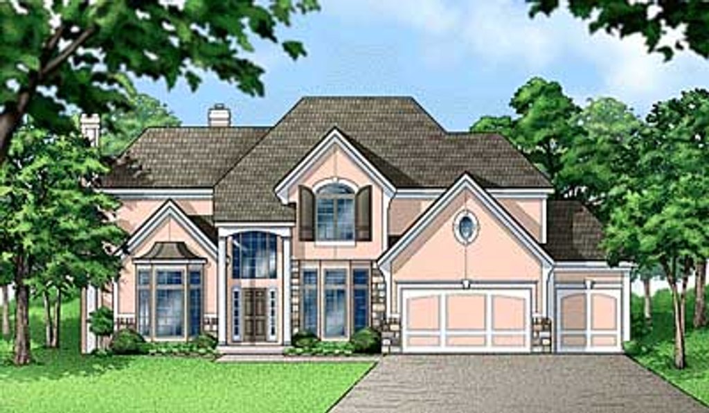 Exterior - Front Elevation 2 for European House Plan #67-588 - 4 bed, 3.5 bath