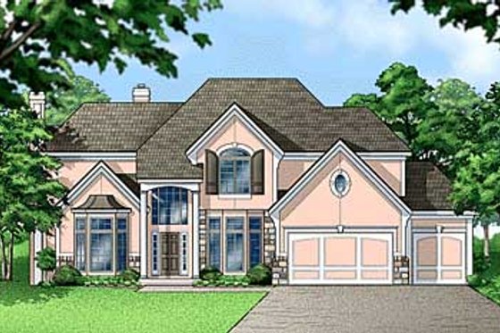 Exterior - Front Elevation for European House Plan #67-588 - 4 bed, 3.5 bath