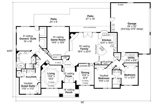 Floor Plan - Main Floor for Mediterranean House Plan #124-277 - 4 bed, 3 bath
