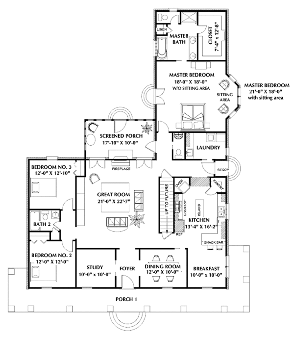 Architectural House Design - Country Floor Plan - Main Floor Plan #44-214