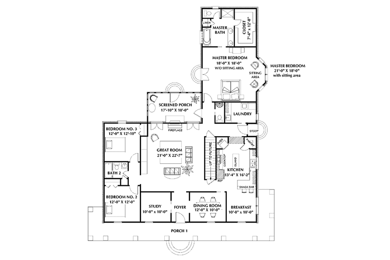 Home Plan - Floor Plan - Main Floor for Country House Plan #44-214 - 3 bed, 2.5 bath