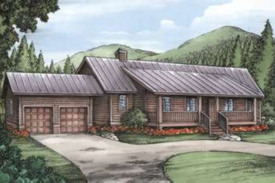 Exterior - Front Elevation for Log House Plan #115-160 - 3 bed, 4 bath