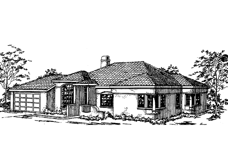 Home Plan - Exterior - Front Elevation 3 for Adobe / Southwestern House Plan #60-978 - 3 bed, 2 bath