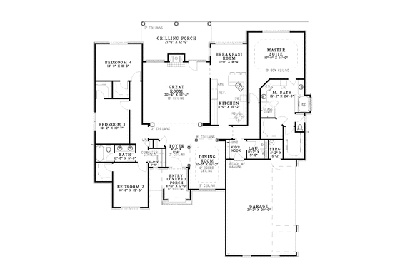 Floor Plan - Main Floor for Ranch House Plan #17-2842 - 4 bed, 2 bath