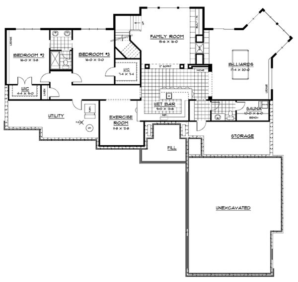 Architectural House Design - Ranch Floor Plan - Lower Floor Plan #51-685