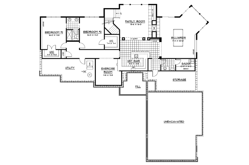 Home Plan - Floor Plan - Lower Floor for Ranch House Plan #51-685 - 4 bed, 3 bath