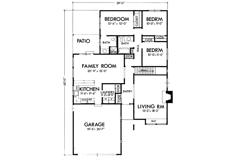 Home Plan - Floor Plan - Main Floor for Contemporary House Plan #320-1300 - 3 bed, 2 bath