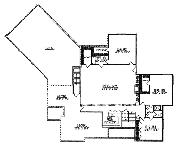 House Blueprint - Ranch Floor Plan - Lower Floor Plan #70-1350