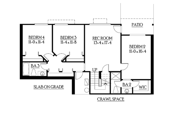Floor Plan - Lower Floor for Craftsman House Plan #132-340 - 4 bed, 3.5 bath