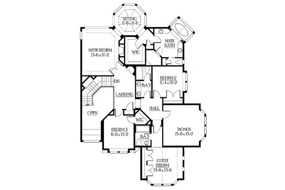 Floor Plan - Upper Floor for Craftsman House Plan #132-237 - 4 bed, 3.5 bath