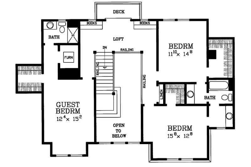 House Blueprint - Floor Plan - Upper Floor for Craftsman House Plan #72-1074 - 4 bed, 3 bath