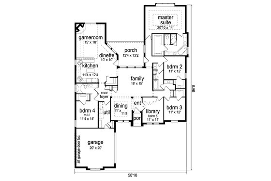 Floor Plan - Main Floor for European House Plan #84-632 - 4 bed, 3 bath
