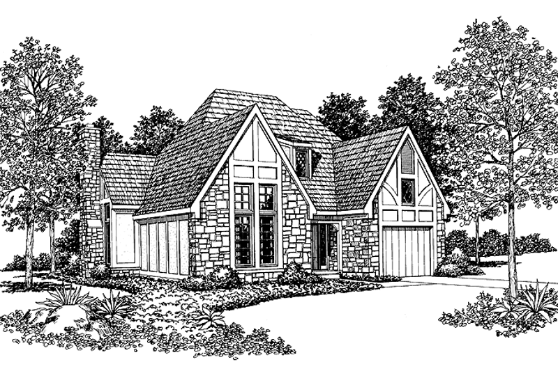 House Blueprint - Tudor Exterior - Front Elevation Plan #72-830