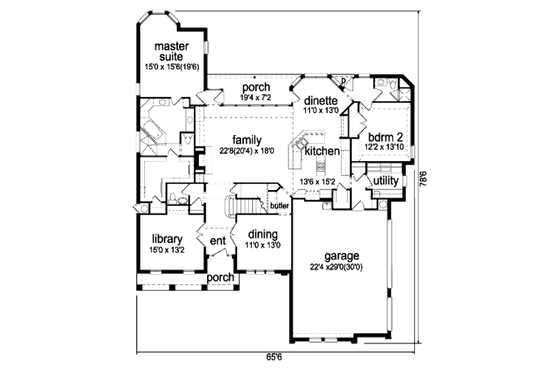 Floor Plan - Main Floor for European House Plan #84-413 - 4 bed, 3.5 bath