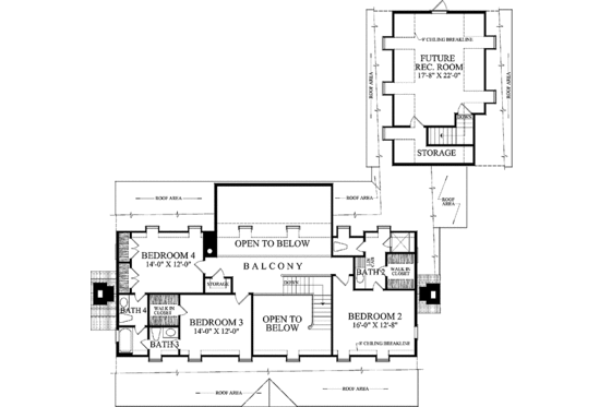 Floor Plan - Upper Floor for Classical House Plan #137-313 - 4 bed, 4 bath