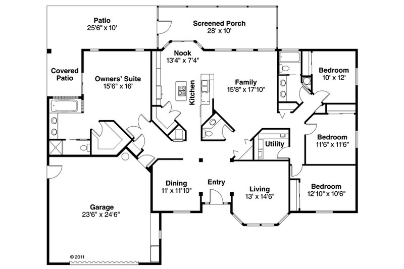 Home Plan - Floor Plan - Main Floor for Mediterranean House Plan #124-229 - 4 bed, 2.5 bath