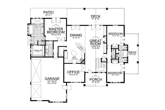 Floor Plan - Main Floor for Craftsman House Plan #112-210 - 3 bed, 2.5 bath