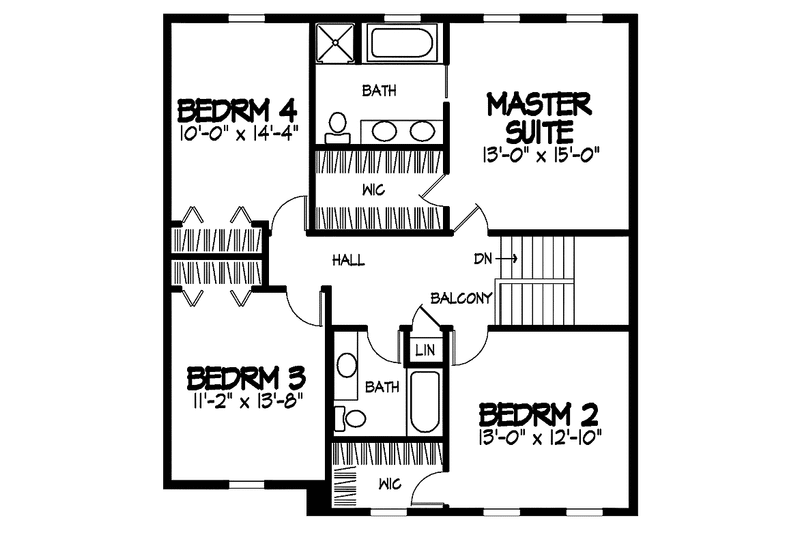 Dream House Plan - Floor Plan - Upper Floor for Colonial House Plan #320-872 - 4 bed, 2.5 bath