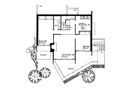 Floor Plan - Lower Floor for Contemporary House Plan #72-634 - 3 bed, 2 bath