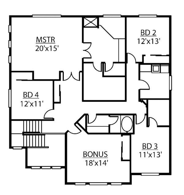 House Design - Traditional Floor Plan - Upper Floor Plan #951-23