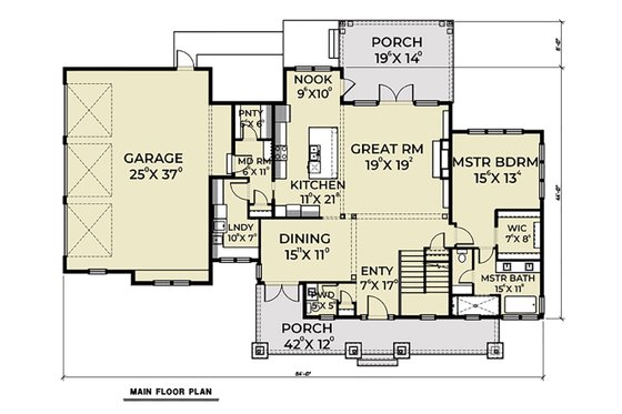 Floor Plan - Main Floor for Farmhouse House Plan #1070-36 - 4 bed, 3.5 bath