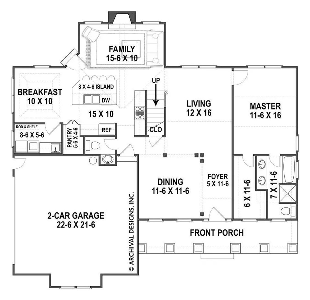 Floor Plan - Main Floor for Cottage House Plan #119-479 - 3 bed, 2.5 bath