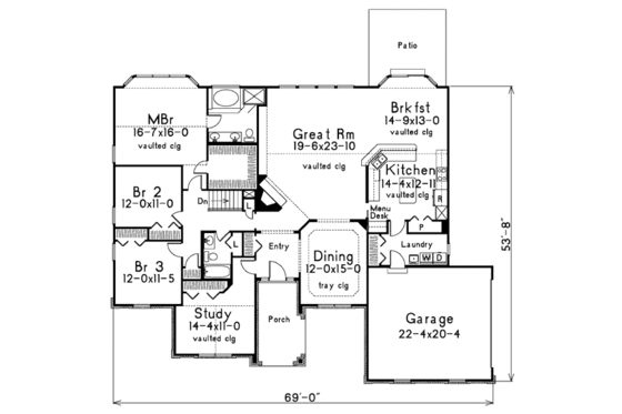 Floor Plan - Main Floor for European House Plan #57-182 - 4 bed, 2 bath