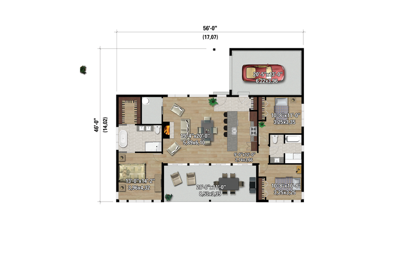 House Plan Design - Floor Plan - Main Floor for Cabin House Plan #25-4963 - 3 bed, 2 bath