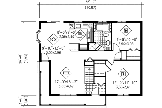 Floor Plan - Main Floor for Cottage House Plan #25-4126 - 2 bed, 1 bath