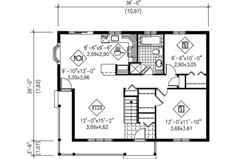 Dream House Plan - Floor Plan - Main Floor for Cottage House Plan #25-4126 - 2 bed, 1 bath