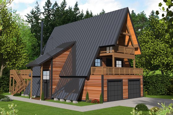 Exterior - Front Elevation 3 for Cabin House Plan #117-941 - 2 bed, 3 bath