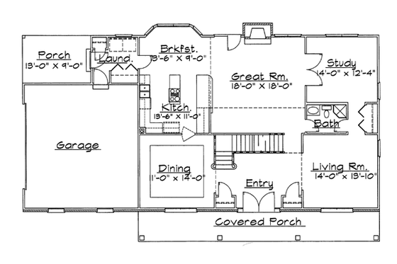 Floor Plan - Main Floor for Southern House Plan #31-131 - 3 bed, 3 bath